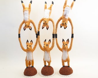 Spun Cotton Vintage Style Acrobatic Foxes Figure