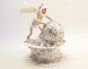 Spun Cotton Winter Snow Fun Figure On Box For Small Items