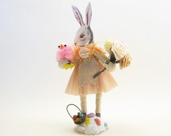 Spun Cotton Spring Bunny Face Girl - Easter Figure