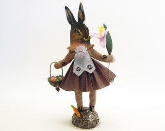 Spun Cotton Brown Bunny Face Girl - Spring Figure