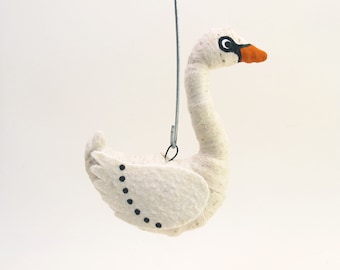 Vintage Inspired Spun Cotton Hanging White Swan Ornament