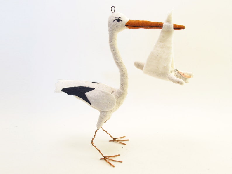 Spun Cotton Standing Stork and Baby Figure/Ornament image 6