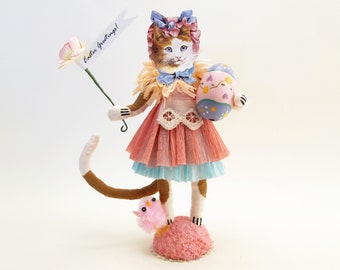 Spun Cotton Easter Greeting Cat Girl - Spring Figure