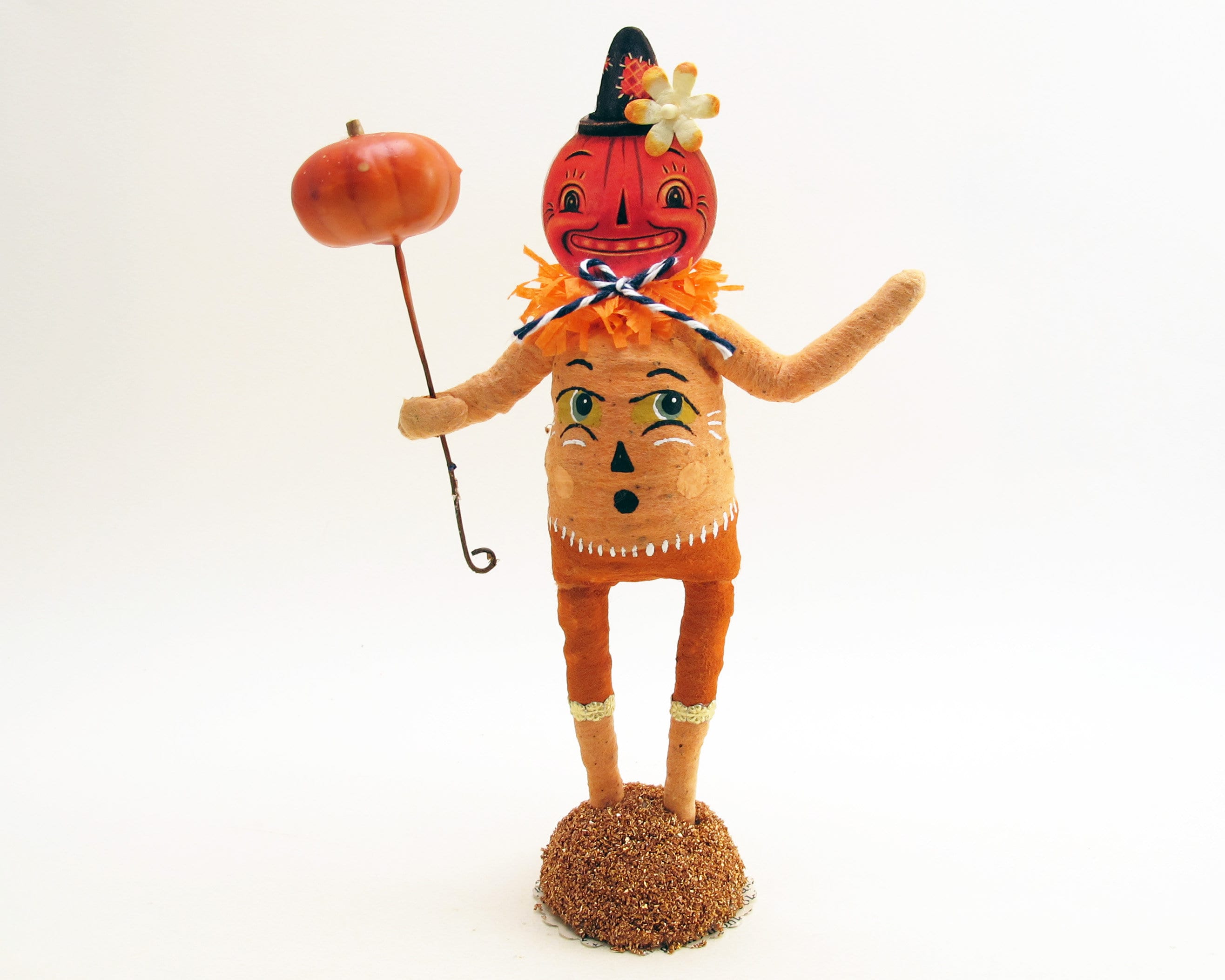 Spun Cotton Pumpkin Belly Face Halloween Figure - in