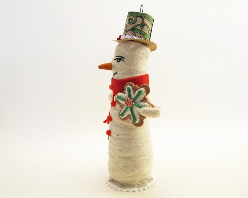 Spun Cotton Standing Snowman With Cookie Ornament Assorted Cookies Christmas Figure image 4