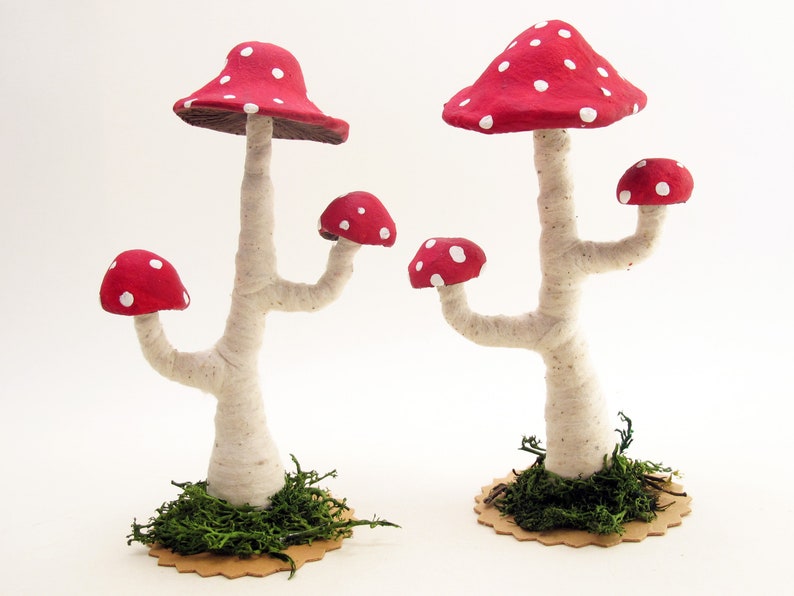 Spun Cotton Assorted Branched Toad Stool Mushroom Standing Figure image 3