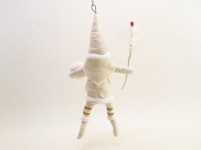 Spun Cotton Classic White Santa With Goose Feather Sprig Christmas Ornament image 6