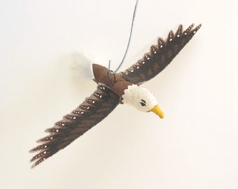 Vintage Inspired Spun Cotton Flying American Bald Eagle Ornament