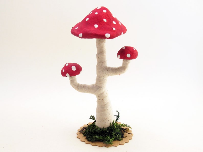 Spun Cotton Assorted Branched Toad Stool Mushroom Standing Figure image 1