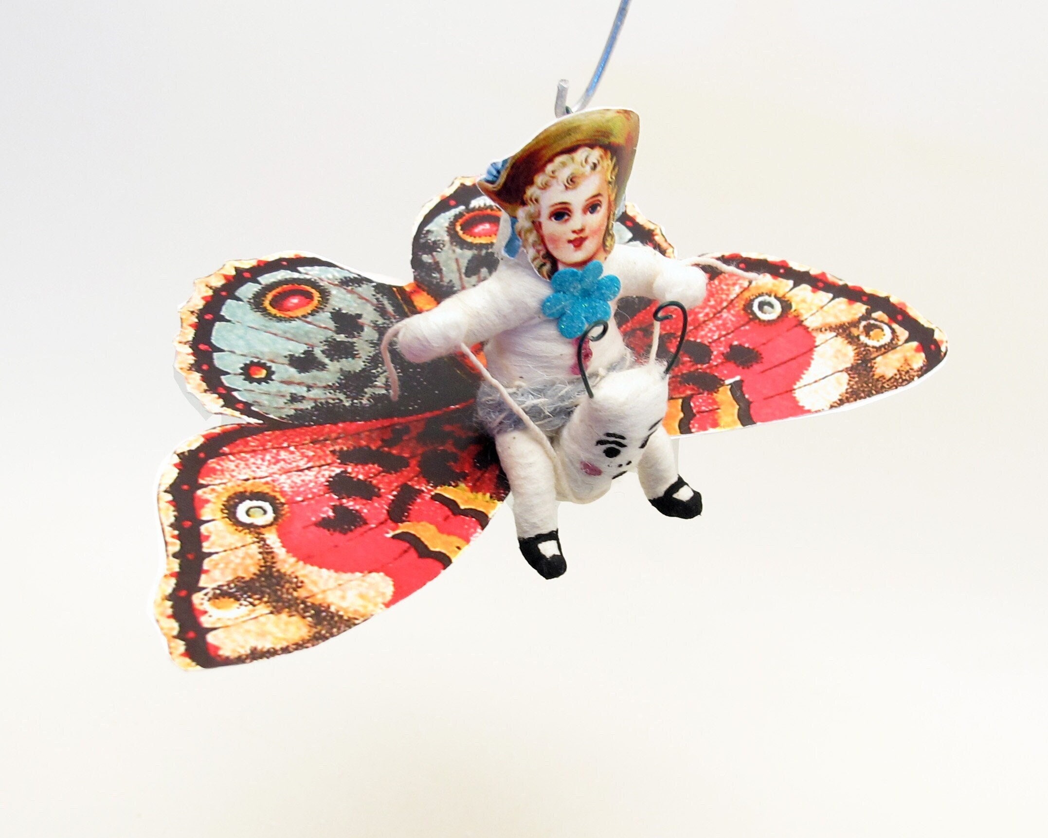 Butterfly Rider Ornament/figure - Spun Cotton Vintage Inspired - Etsy