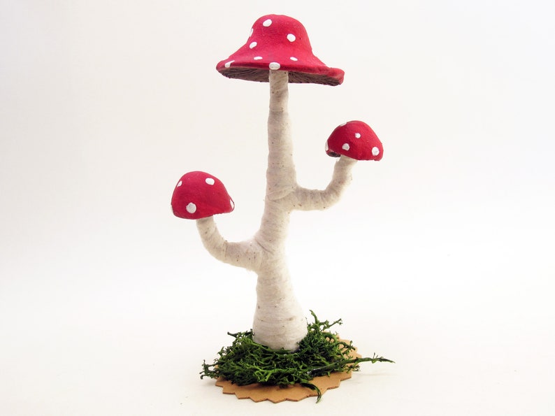 Spun Cotton Assorted Branched Toad Stool Mushroom Standing Figure image 2