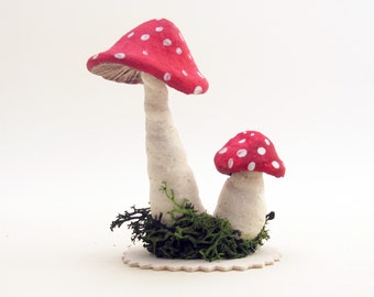 Spun Cotton Assorted Standing Double Toadstool Mushroom Figure