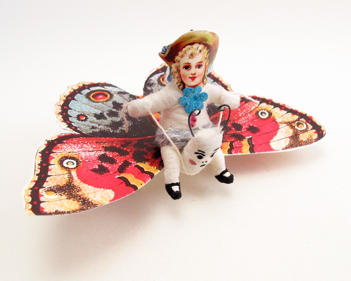 Butterfly Rider Ornament/figure - Spun Cotton Vintage Inspired - Etsy
