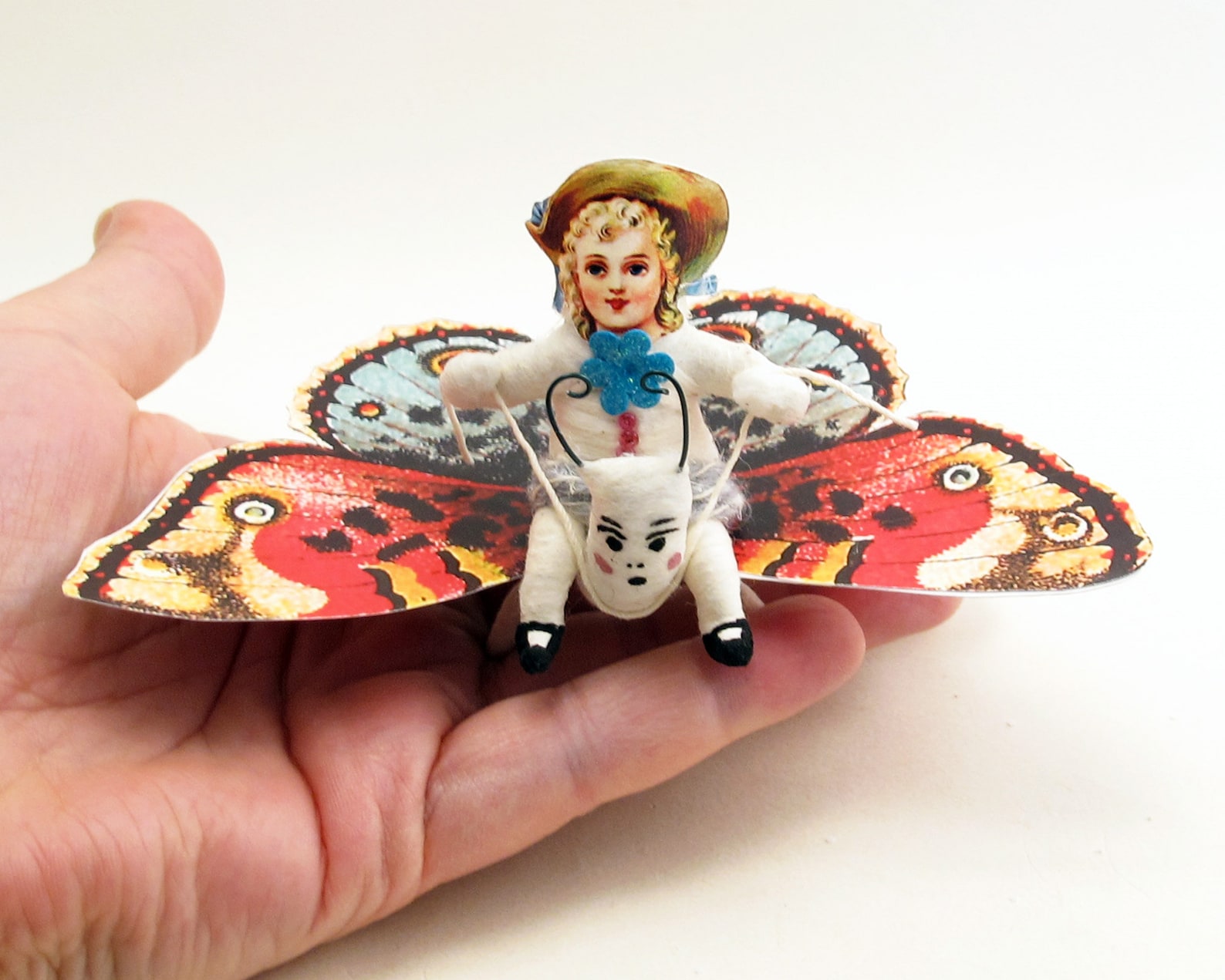 Butterfly Rider Ornament/figure - Spun Cotton Vintage Inspired - Etsy