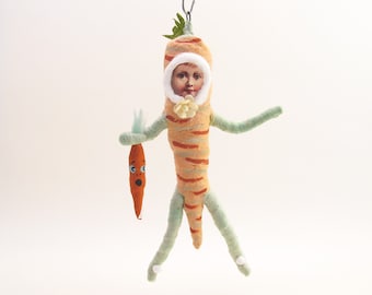 Spun Cotton Carrot Child - Vintage Inspired Hanging Ornament
