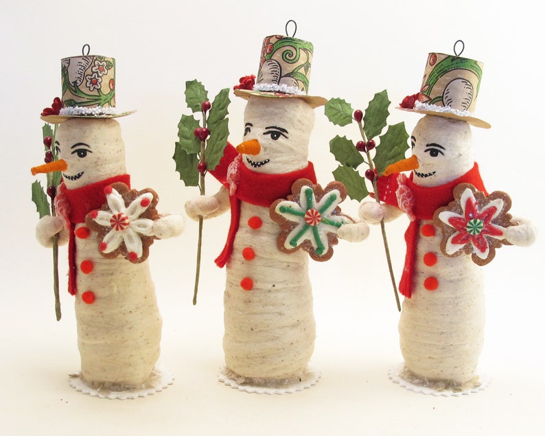 Spun Cotton Standing Snowman With Cookie Ornament Assorted Cookies Christmas Figure image 8