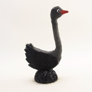 Vintage Inspired Spun Cotton Standing Swan Figure Black