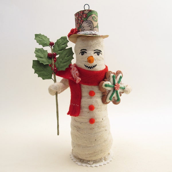 Spun Cotton Standing Snowman With Cookie Ornament (Assorted Cookies) Christmas Figure
