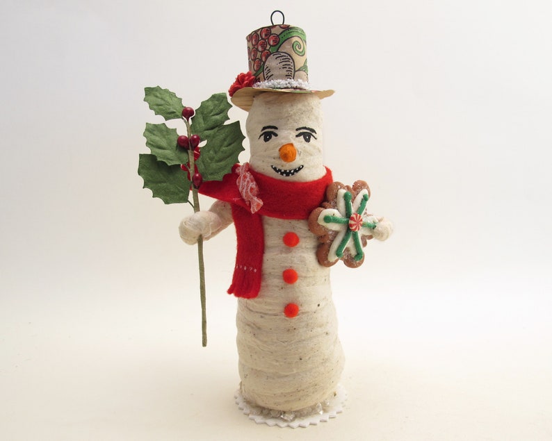 Spun Cotton Standing Snowman With Cookie Ornament Assorted Cookies Christmas Figure image 1