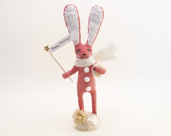 Spun Cotton Red Holiday Bunny Figure