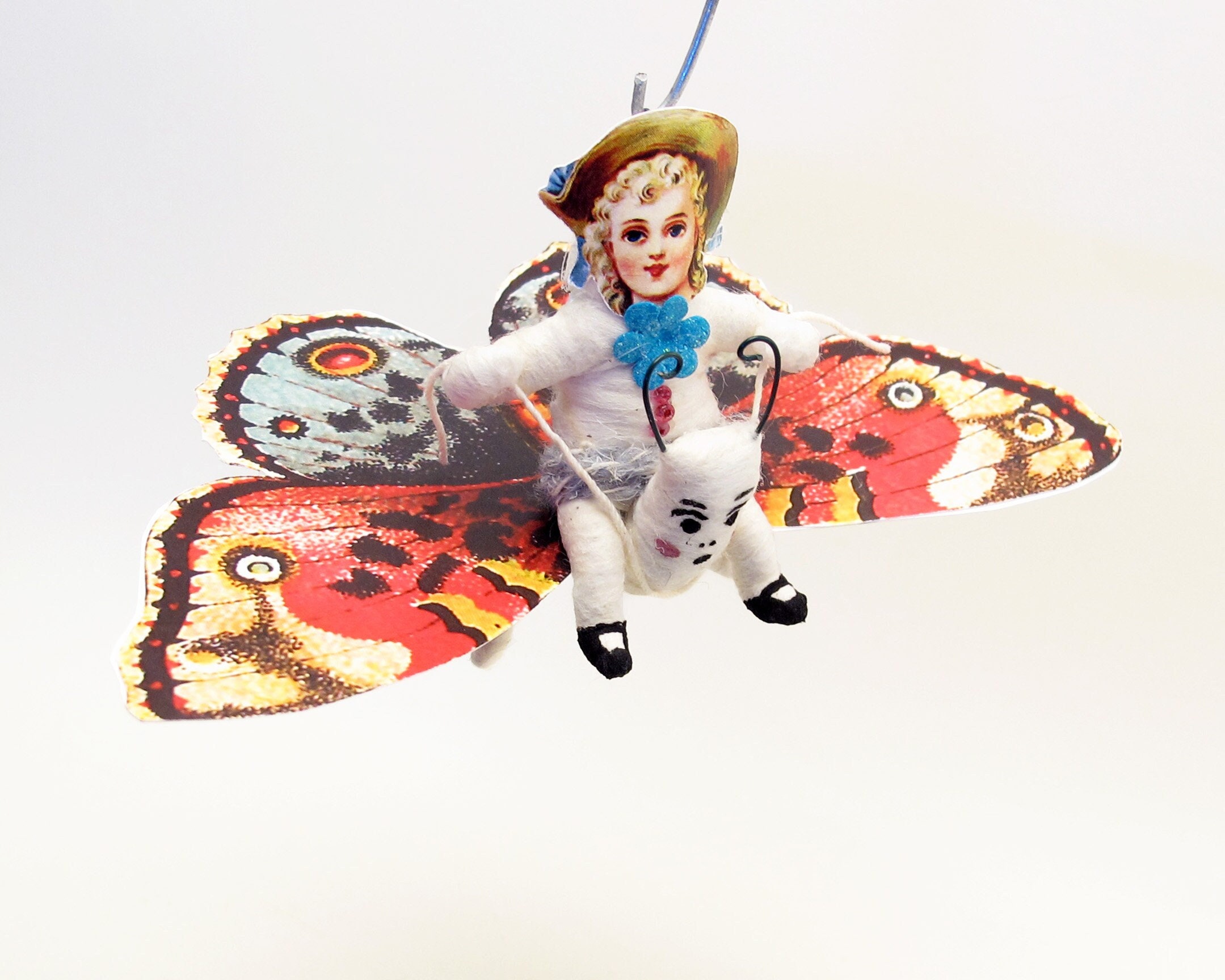 Butterfly Rider Ornament/figure - Spun Cotton Vintage Inspired - Etsy