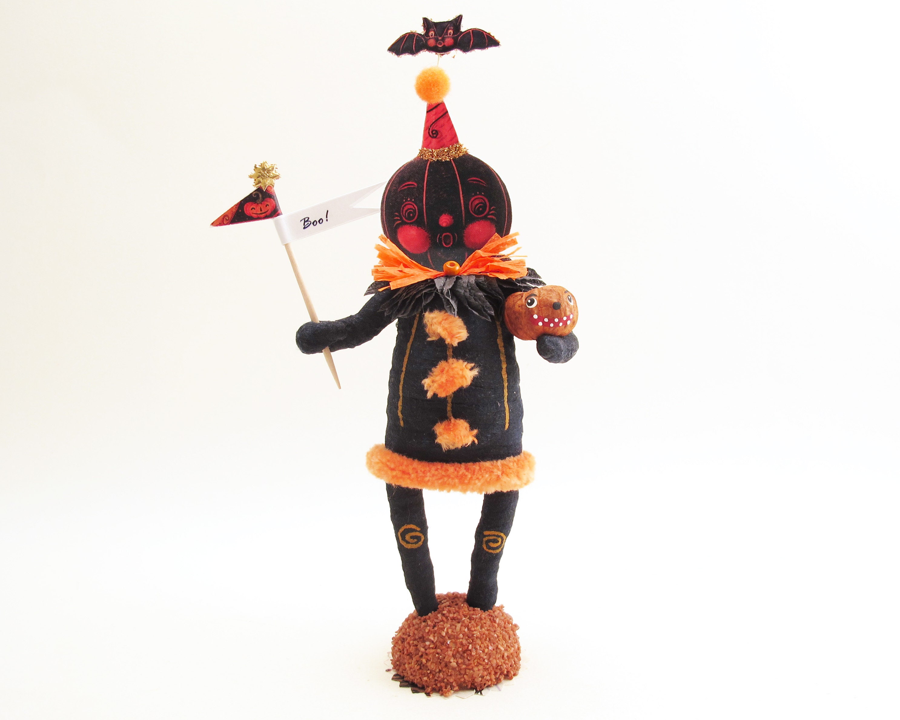 Spun Cotton Whistling Pumpkin Man Halloween Figure - In Partnership with Johanna Parker