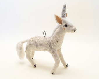 Spun Cotton Glittery Unicorn Ornament/Figure