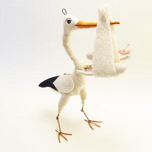 Spun Cotton Standing Stork and Baby Figure/Ornament Twins