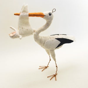 Spun Cotton Standing Stork and Baby Figure/Ornament image 2