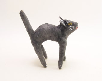 Vintage Inspired Spun Cotton Scared Black Cat Halloween Figure/Ornament Decoration