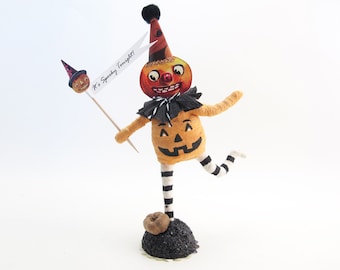 Spun Cotton Vintage Inspired Dancing Pumpkin Halloween Figure