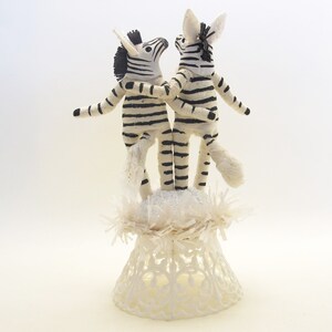 One Of A Kind Spun Cotton Zebra Wedding Cake Topper With Sculpted Heads image 2