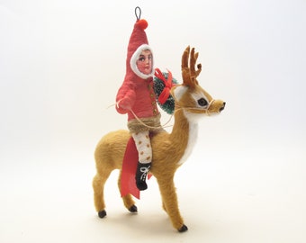 Spun Cotton Wreath Delivery Reindeer Rider Ornament/Figure