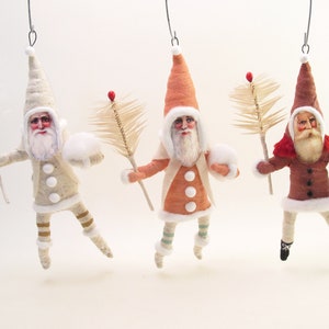 Spun Cotton Classic White Santa With Goose Feather Sprig Christmas Ornament image 8