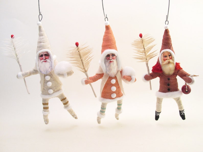 Spun Cotton Classic White Santa With Goose Feather Sprig Christmas Ornament image 8