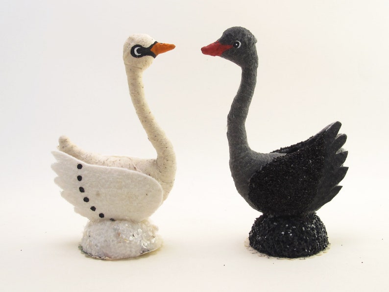 Vintage Inspired Spun Cotton Standing Swan Figure image 1