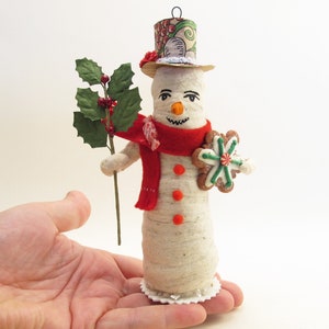 Spun Cotton Standing Snowman With Cookie Ornament Assorted Cookies Christmas Figure image 6