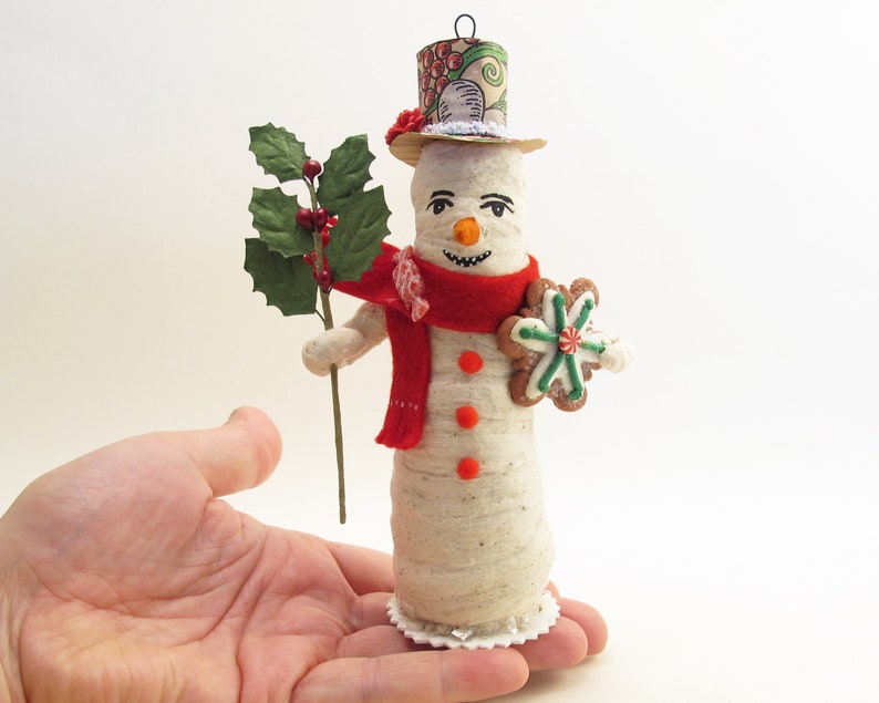 Spun Cotton Standing Snowman With Cookie Ornament Assorted Cookies Christmas Figure image 6
