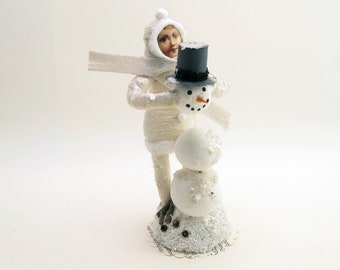 Spun Cotton White Snowman Builder Figure