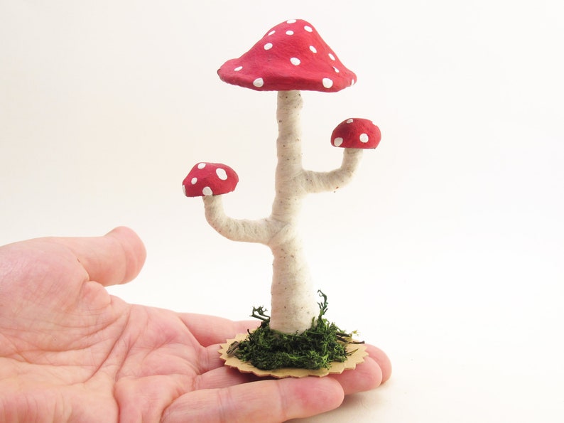 Spun Cotton Assorted Branched Toad Stool Mushroom Standing Figure image 4