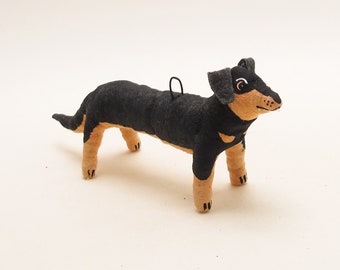 Spun Cotton Black Dachshund Dog Ornament/Figure