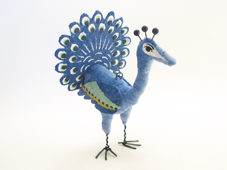 Vintage Inspired Spun Cotton Peacock Ornament/Figure image 1