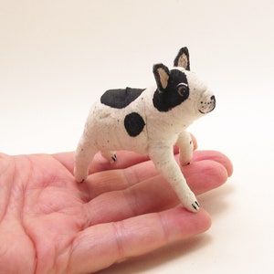 Spun Cotton Black & White Frenchie French Bull Dog Ornament/Figure image 3