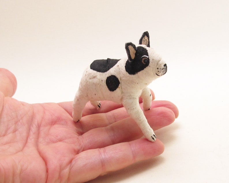 Spun Cotton Black & White Frenchie French Bull Dog Ornament/Figure image 3