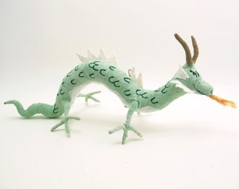 Vintage Inspired Spun Cotton Green Dragon Figure/Ornament