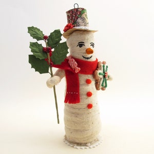 Spun Cotton Standing Snowman With Cookie Ornament Assorted Cookies Christmas Figure image 5