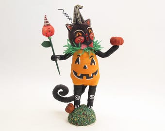 Spun Cotton Jack O' Cat Halloween Figure - in Partnership With
