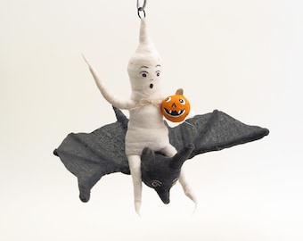 Spun Cotton Ghostly Bat Rider Ornament