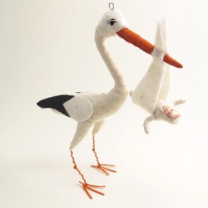Spun Cotton Standing Stork and Baby Figure/Ornament image 5