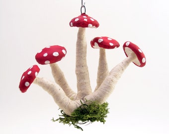 Assorted Spun Cotton Toadstool Mushroom Cluster Ornament